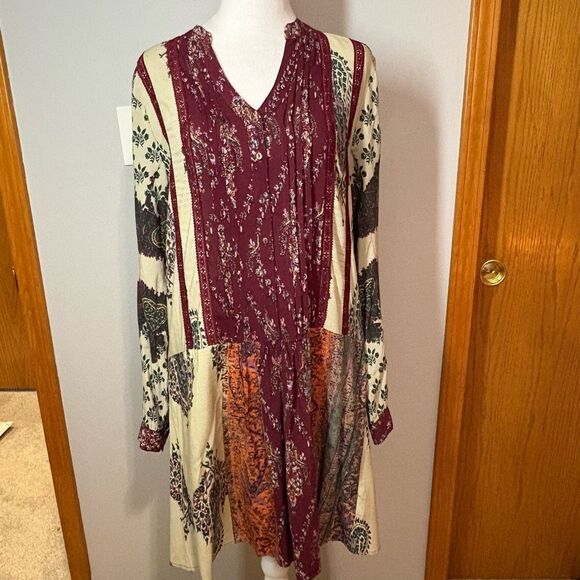 TINY Anthropologie bohemian boho peasant patchwork Gwen drop waist shirt dress s - Picture 1 of 12